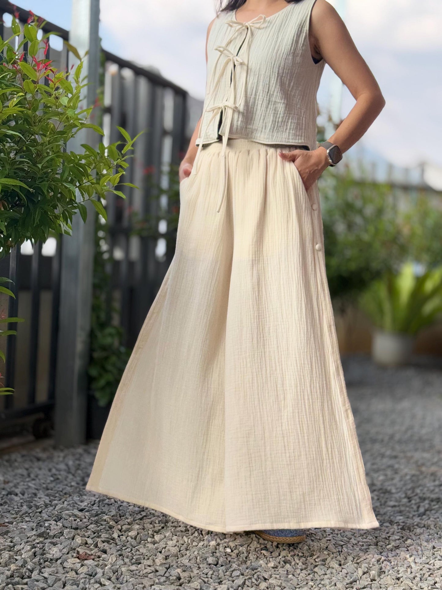 Wide Leg Pants | Muslin Maxi Pants | Loose Gauze Trousers Womens Double | Gauze Muslin Pants - Loungeware