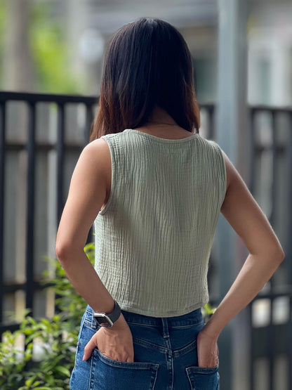 Muslin Double Gauze Sleeveless Crop Top Tank Blouse