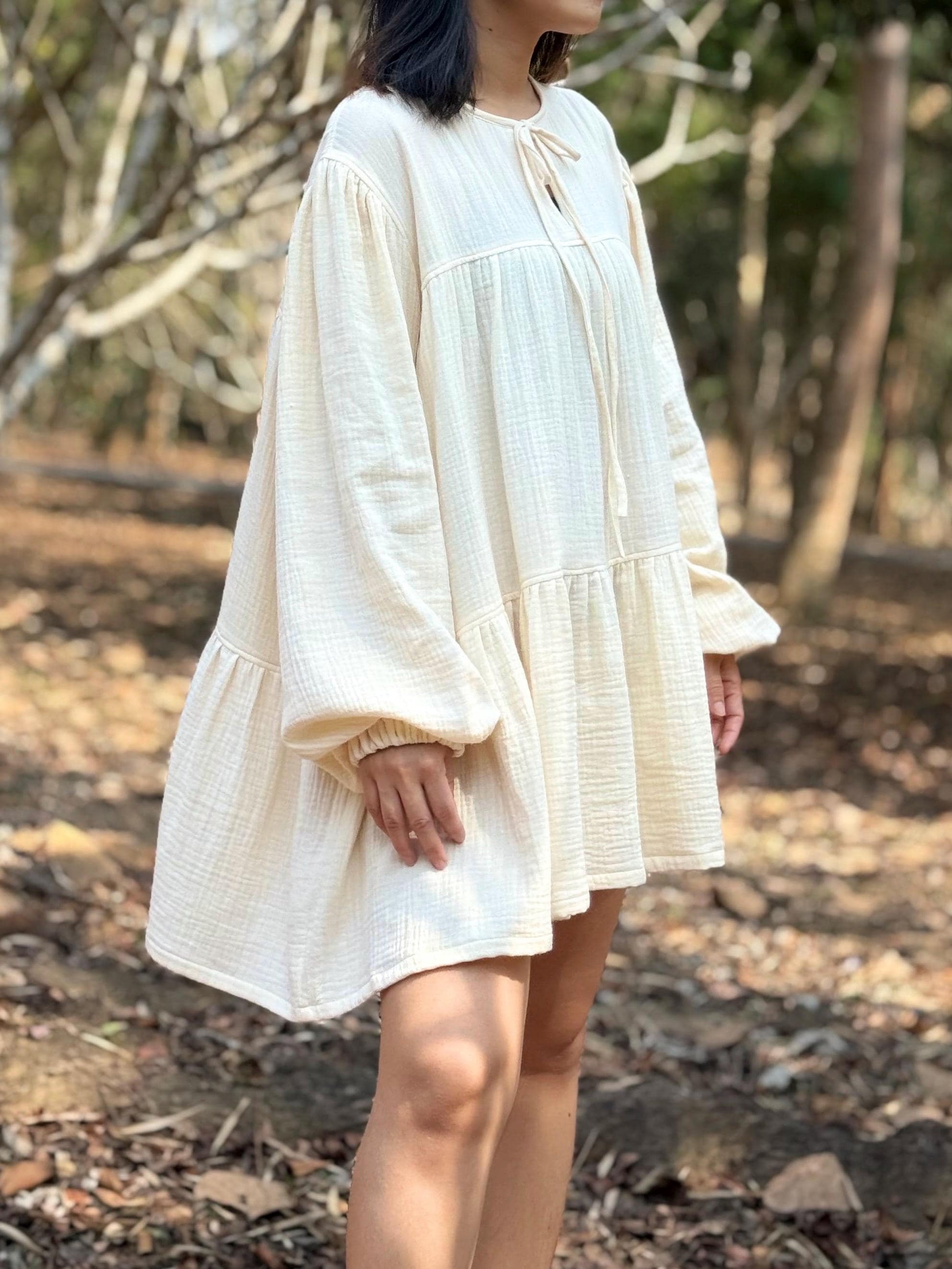 Double-Layer Double Gauze Ruffle Dress | Cotton Dress | Double Gauze Dress