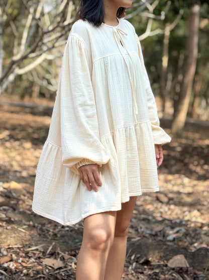 Double-Layer Double Gauze Ruffle Dress | Cotton Dress | Double Gauze Dress