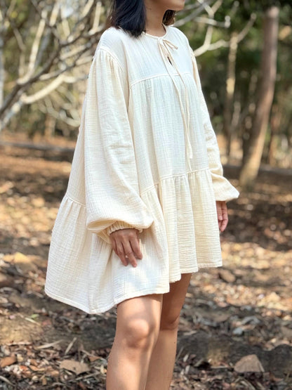 Double-Layer Double Gauze Ruffle Dress | Cotton Dress | Double Gauze Dress