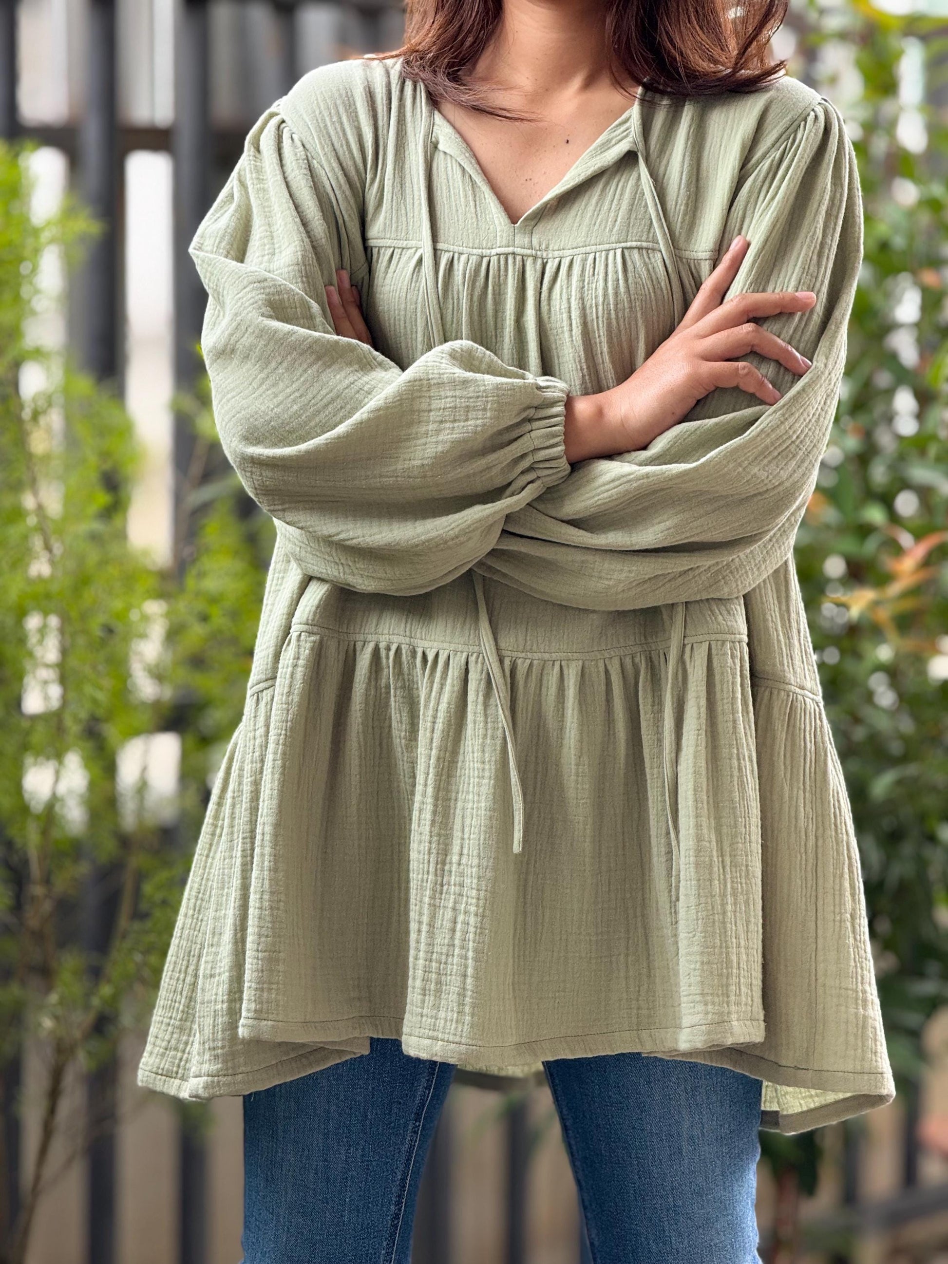 Double-Layer Double Gauze Ruffle Dress | Cotton Dress | Double Gauze Dress