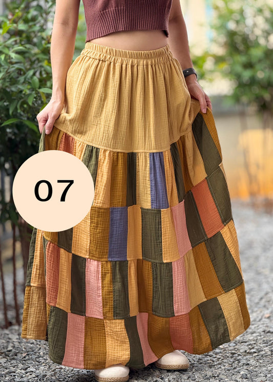 Double Gauze Boho Patch Maxi Skirt
