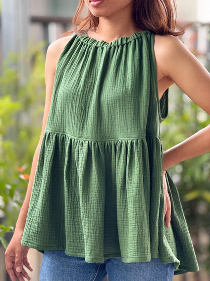 Muslin Double Gauze Blouse with Ruffles |Summer Tank Top