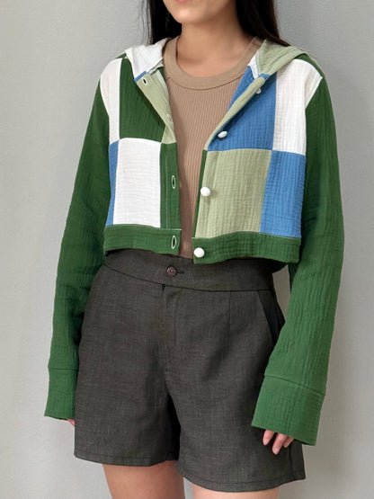 Green Breeze – Muslin Double Gauze Cropped Hoodie