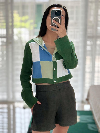 Green Breeze – Muslin Double Gauze Cropped Hoodie