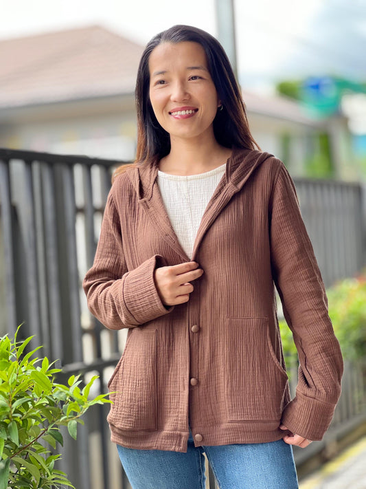 Muslin Hoodie | Triple Gauze Jacket | Resort Wear Outfit | Long Sleeve Top | Hooded Kimono Jacket | Cotton Muslin Shirt | Womens Loungewear