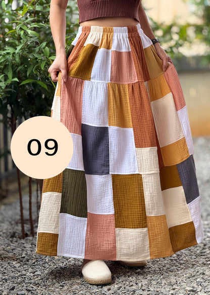 Double Gauze Boho Patch Maxi Skirt