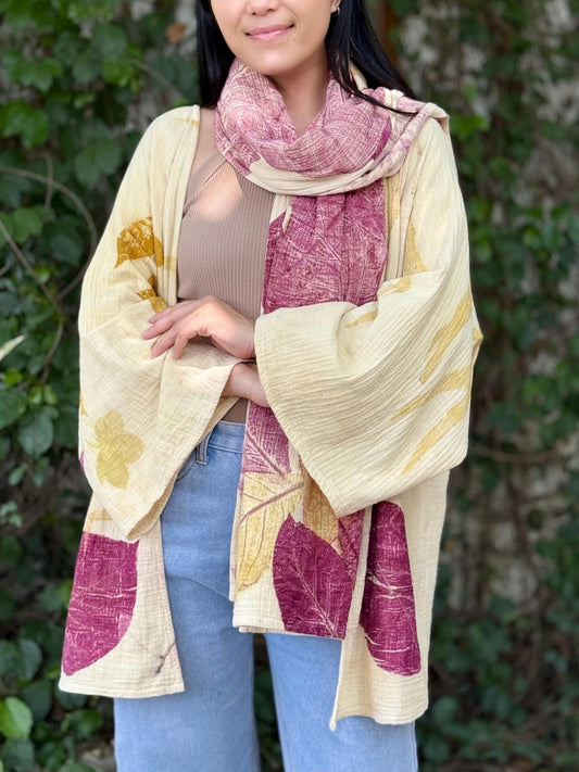 3-Layer Muslin Cotton Scarf | Eco-Printed Gauze Scarf | Gauze Scarf | Cotton Fiber Wrap | Lightweight Scarf | Soft Muslin Cotton Shawl