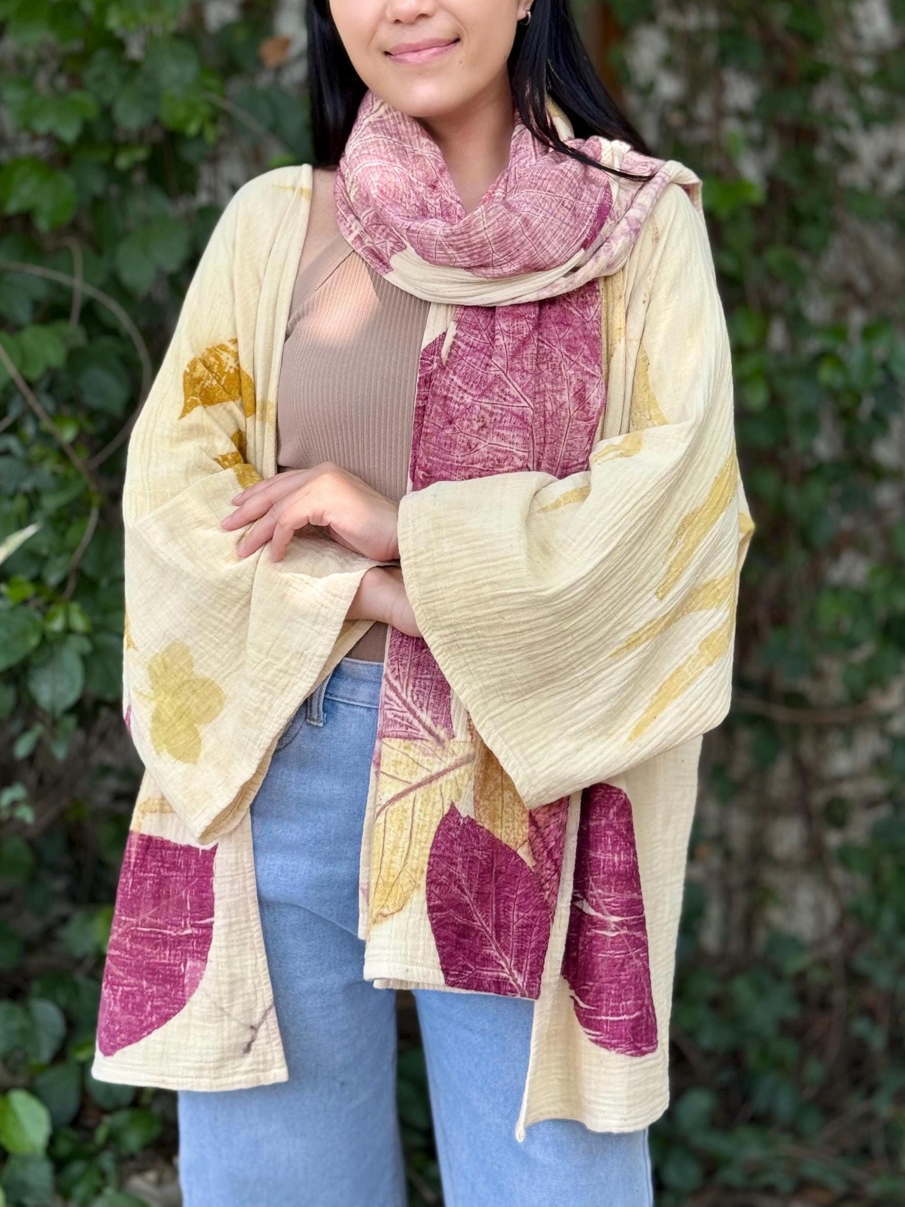 3-Layer Muslin Cotton Scarf | Eco-Printed Gauze Scarf | Gauze Scarf | Cotton Fiber Wrap | Lightweight Scarf | Soft Muslin Cotton Shawl