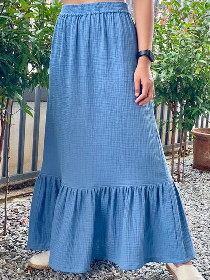 Double Gauze cotton ruffled Maxi skirt