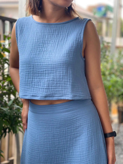 Cotton Gauze Top - Natural Breathable Sleeveless Top - Minimalist Organic Cotton Loungewear- Crinkle Crop Top- Double Gauze Muslin Top