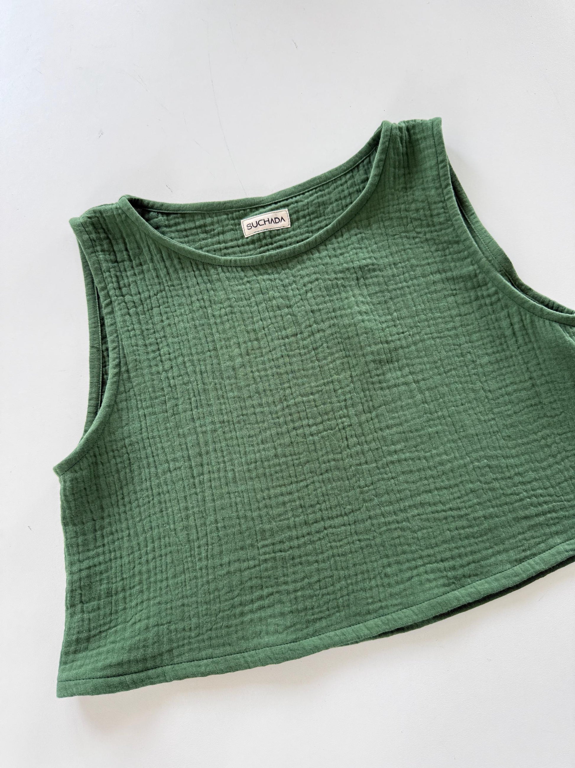 Muslin Double Gauze Sleeveless Crop Top Tank Blouse