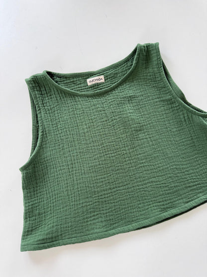Muslin Double Gauze Sleeveless Crop Top Tank Blouse