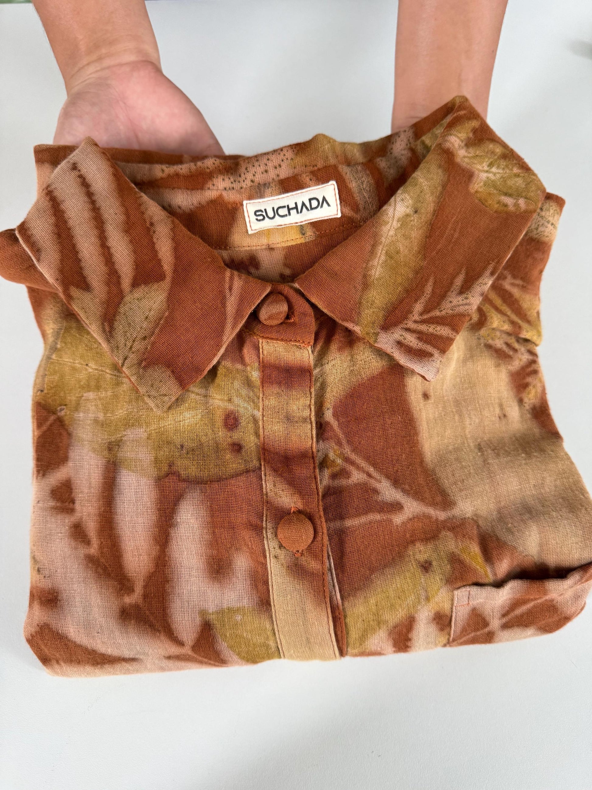 Eco-Printed Shirt | Soft Double Gauze Cotton, Loose Fit, Real Botanical Design