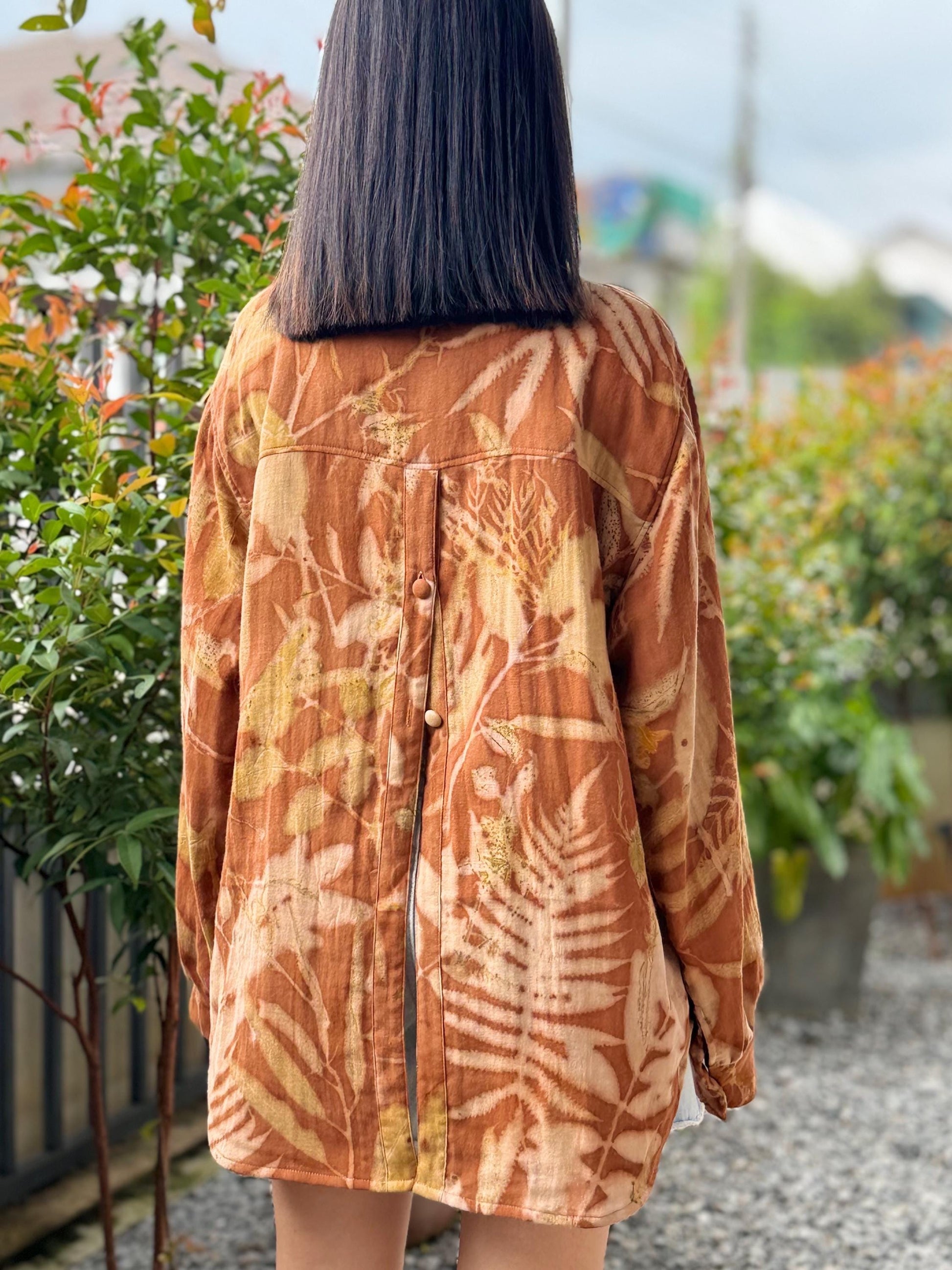 Eco-Printed Shirt | Soft Double Gauze Cotton, Loose Fit, Real Botanical Design