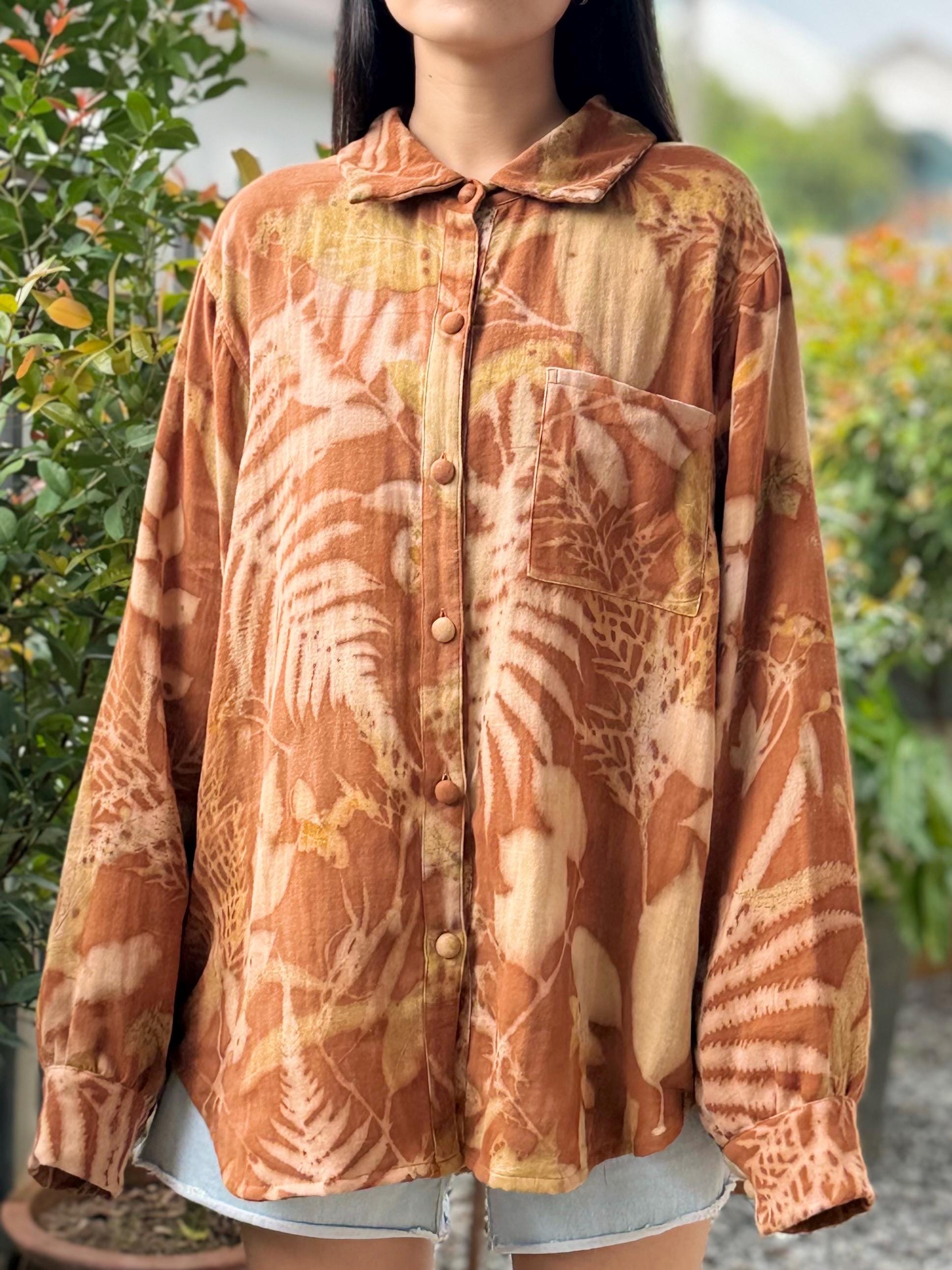 Eco-Printed Shirt | Soft Double Gauze Cotton, Loose Fit, Real Botanical Design