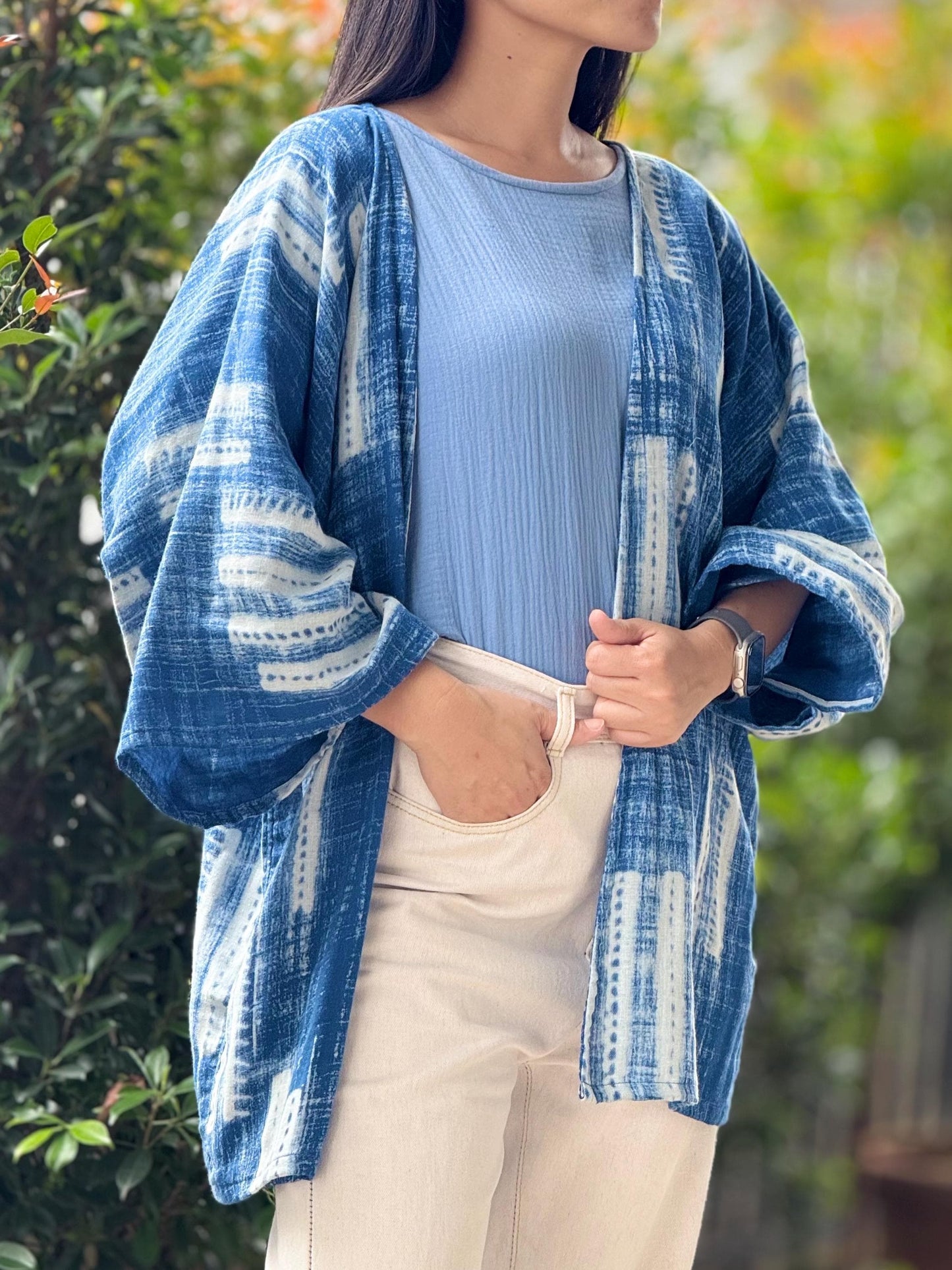 Printed Muslin Double Gauze Loose-Fit Cardigan Cover-Up