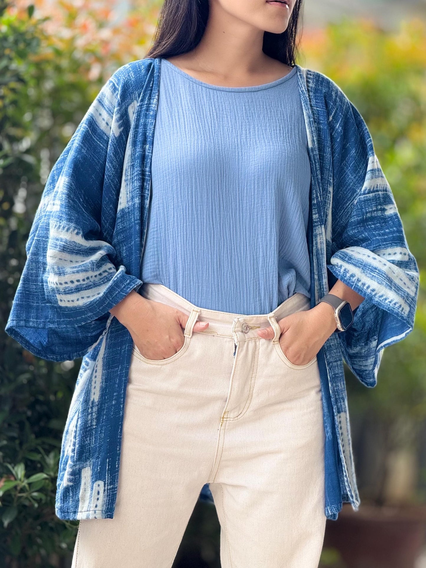 Printed Muslin Double Gauze Loose-Fit Cardigan Cover-Up