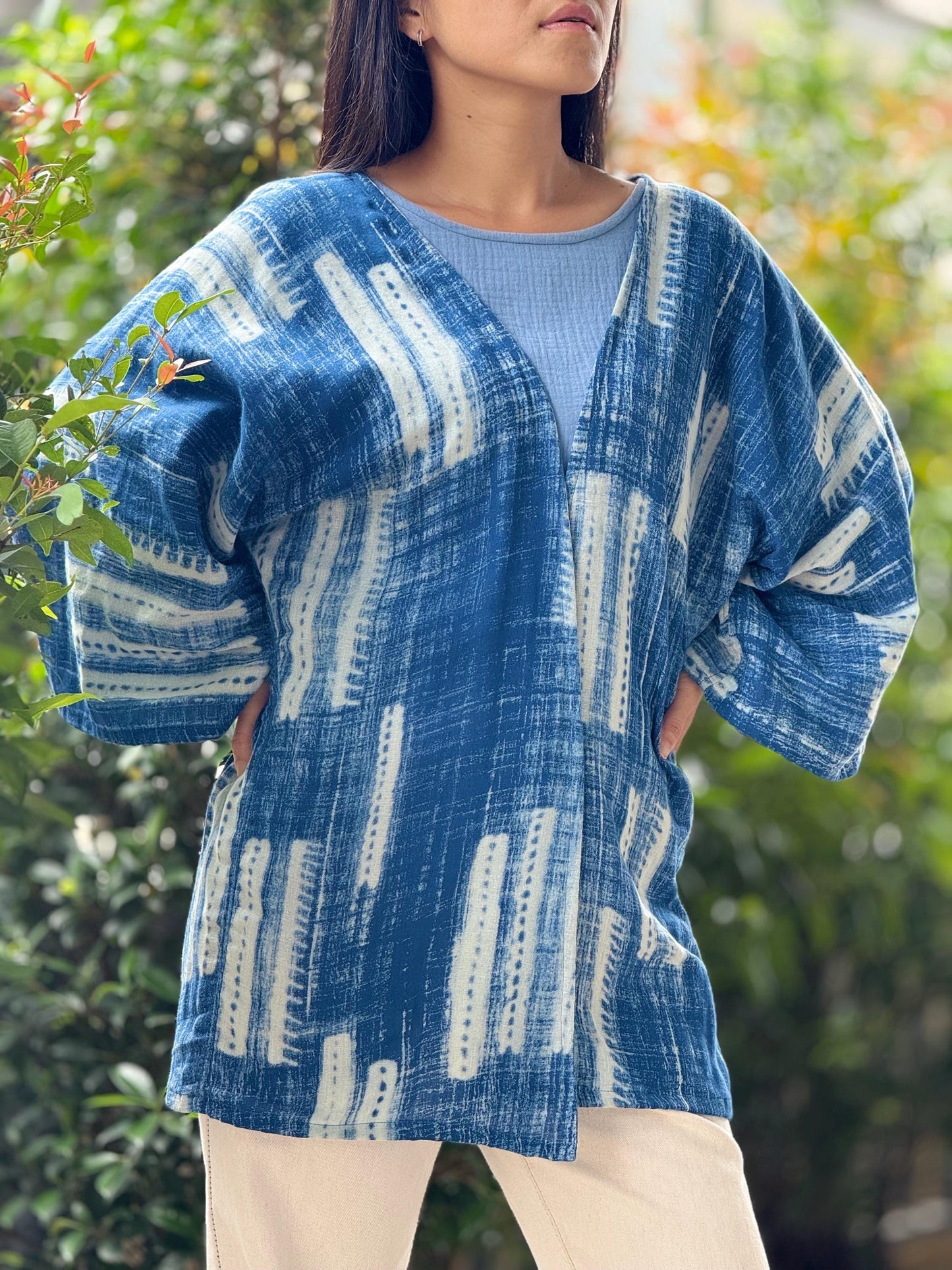 Printed Muslin Double Gauze Loose-Fit Cardigan Cover-Up