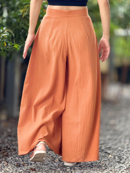 Cotton Wide Leg Pants with Front Zipper