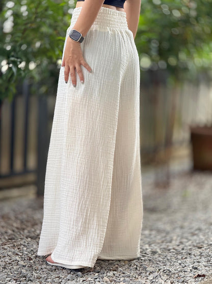 Casual Smocked Waist Cotton Gauze Trousers /Gauze Muslin Pants - Loungeware