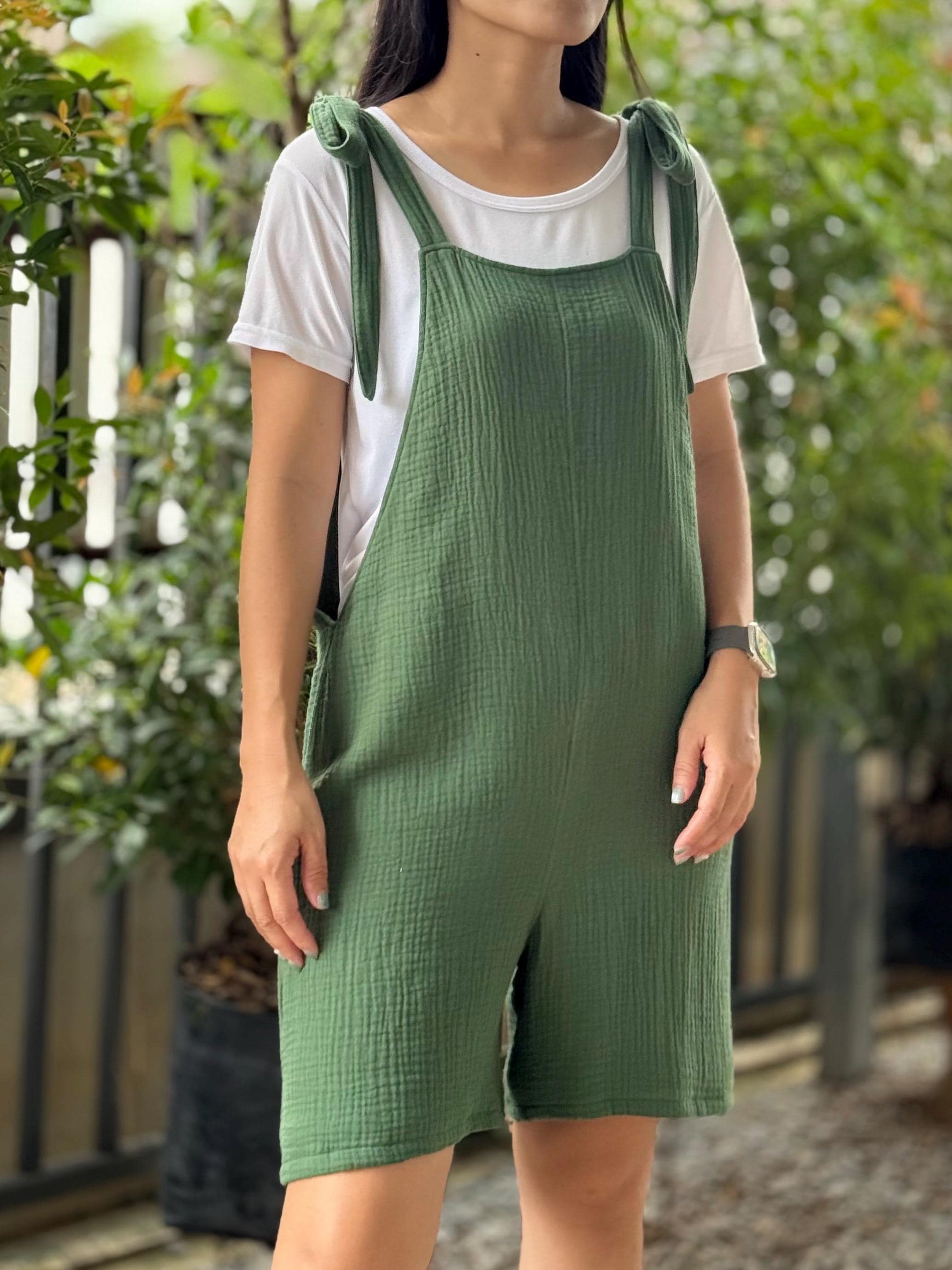 Gauze Short Overalls Women