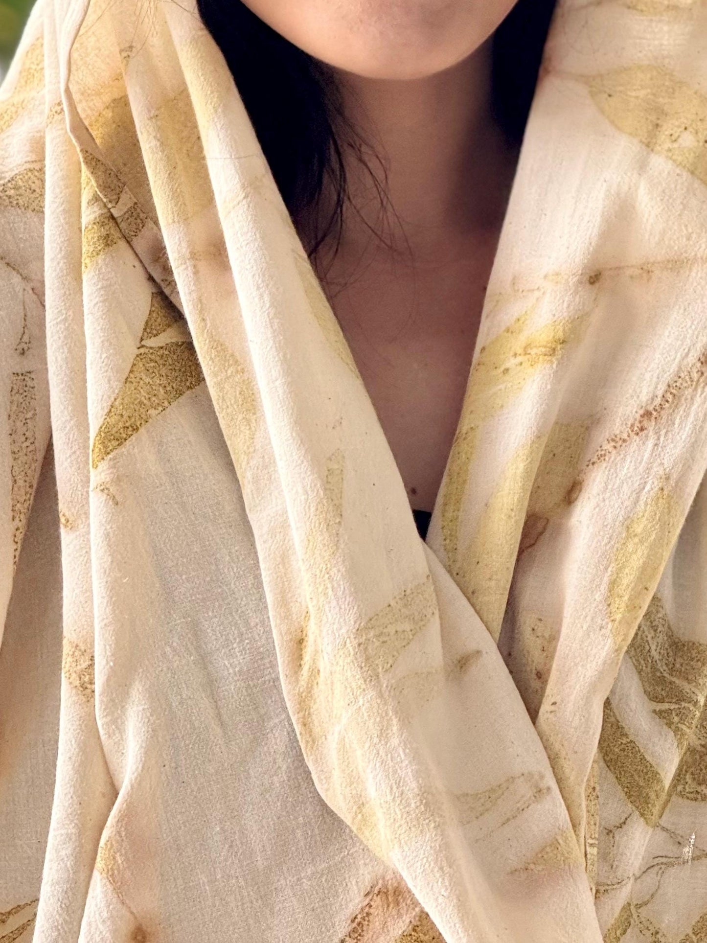 1-Layer Muslin Cotton Scarf | Eco-Printed Gauze Scarf | Gauze Scarf | Cotton Fiber Wrap | Lightweight Scarf | Soft Muslin Cotton Shawl