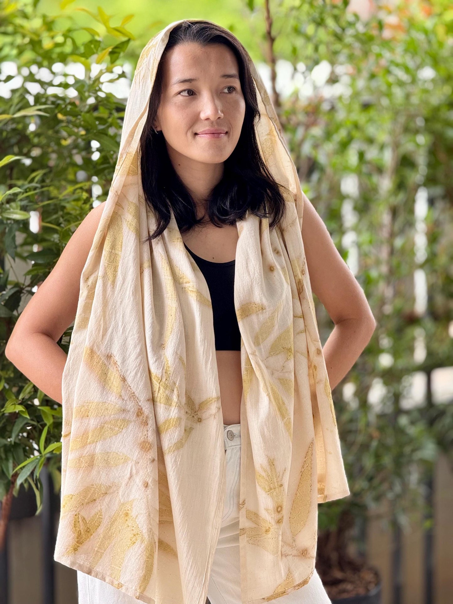 1-Layer Muslin Cotton Scarf | Eco-Printed Gauze Scarf | Gauze Scarf | Cotton Fiber Wrap | Lightweight Scarf | Soft Muslin Cotton Shawl