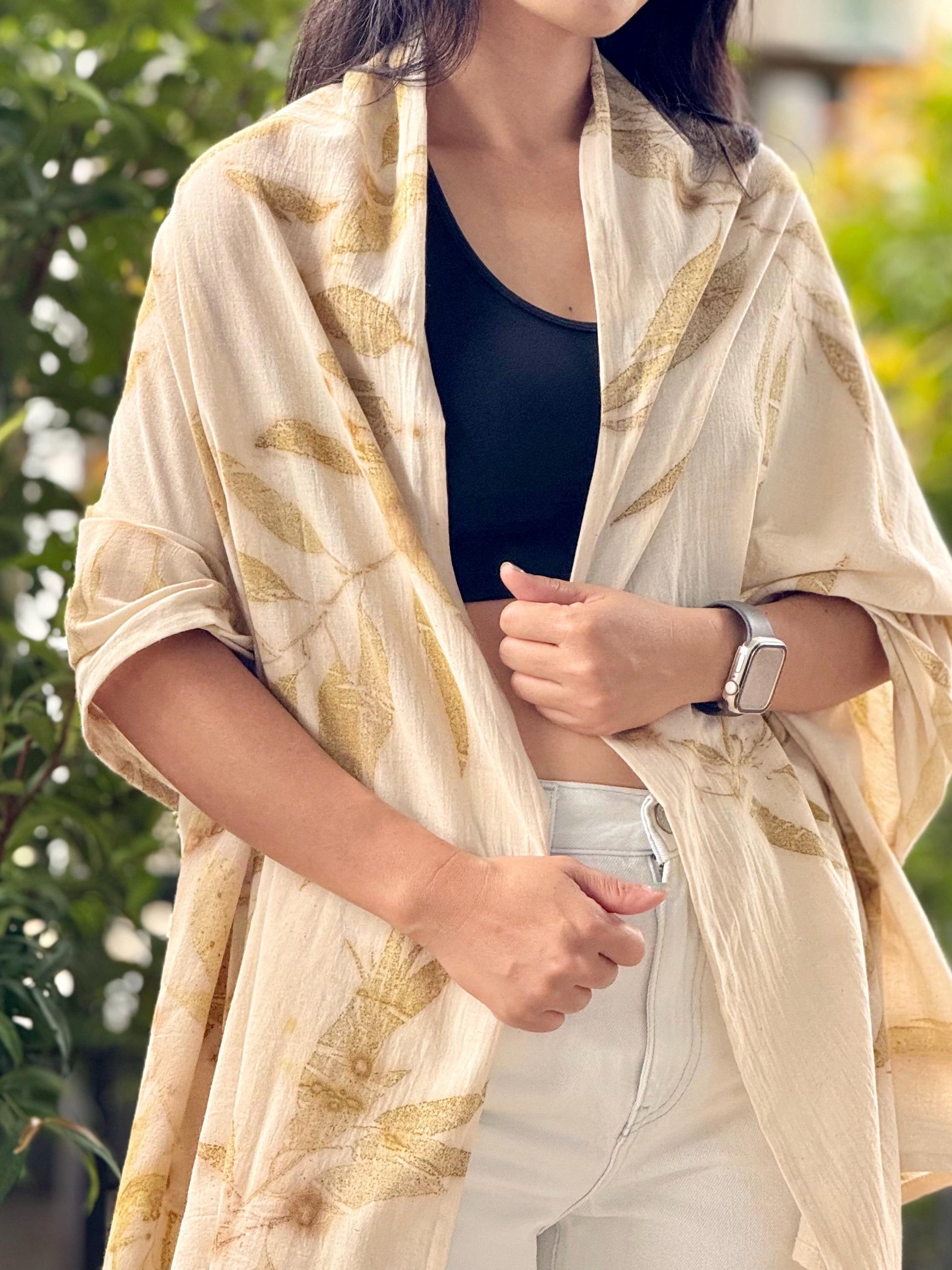 1-Layer Muslin Cotton Scarf | Eco-Printed Gauze Scarf | Gauze Scarf | Cotton Fiber Wrap | Lightweight Scarf | Soft Muslin Cotton Shawl