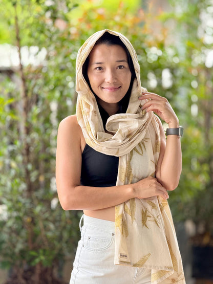 1-Layer Muslin Cotton Scarf | Eco-Printed Gauze Scarf | Gauze Scarf | Cotton Fiber Wrap | Lightweight Scarf | Soft Muslin Cotton Shawl