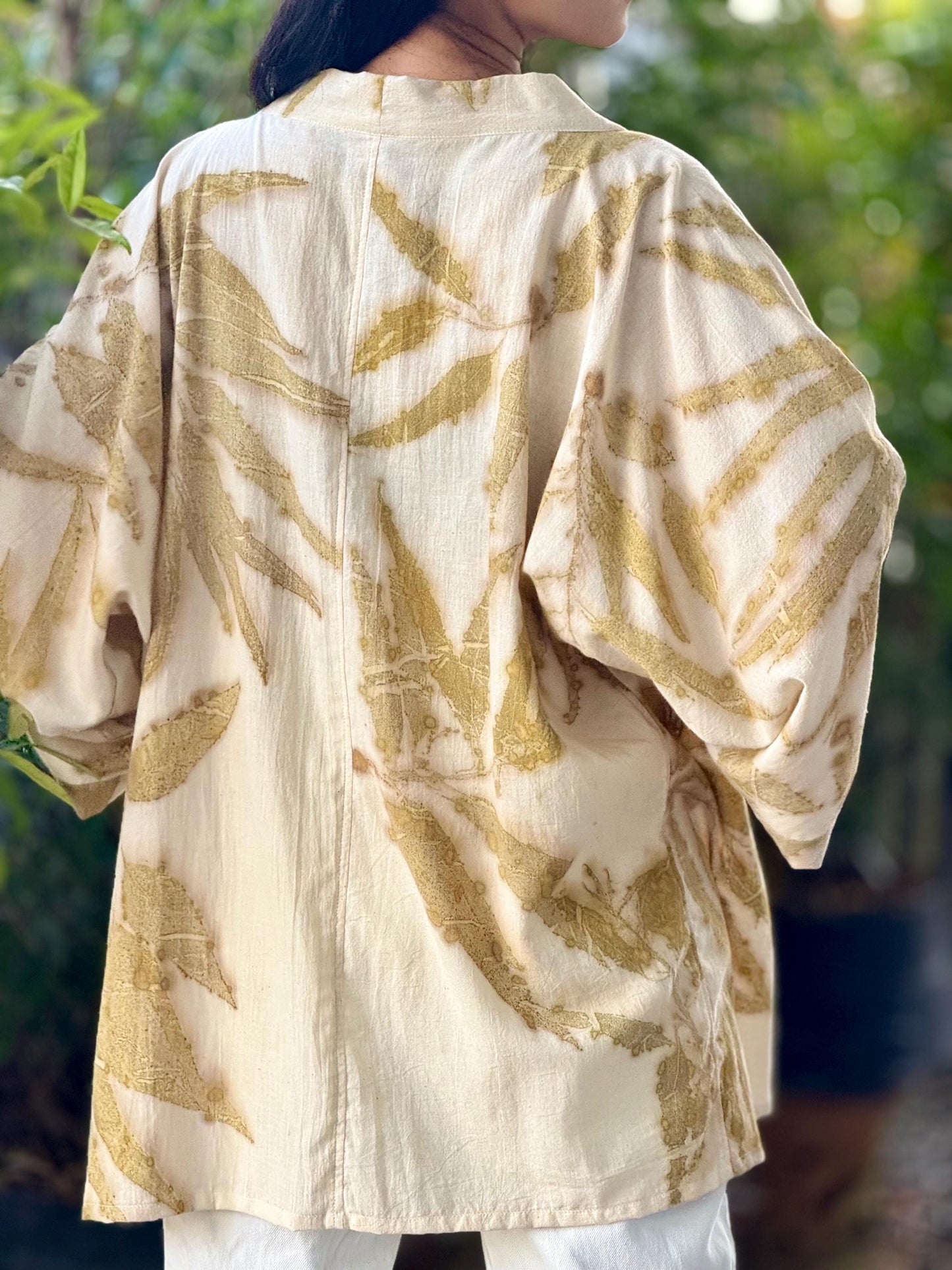 Eco-Printed Muslin Cotton Kimono Loose Cover Up – 1 Layer