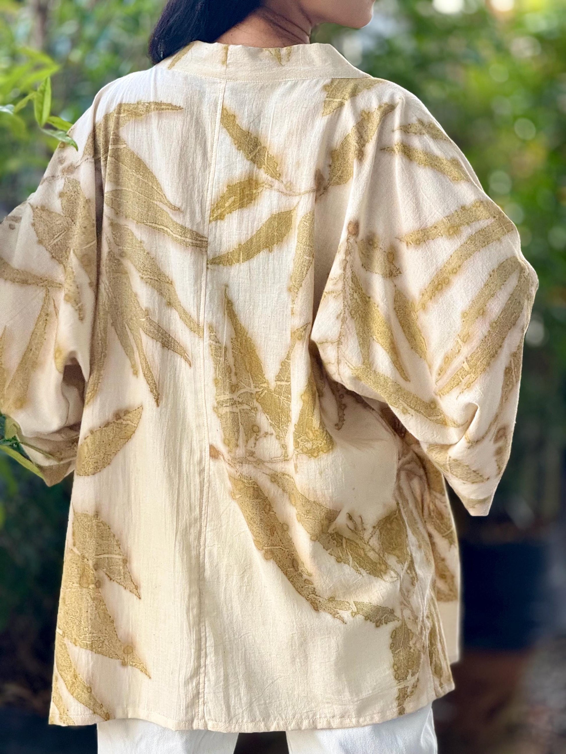 Eco-Printed Muslin Cotton Kimono Loose Cover Up – 1 Layer