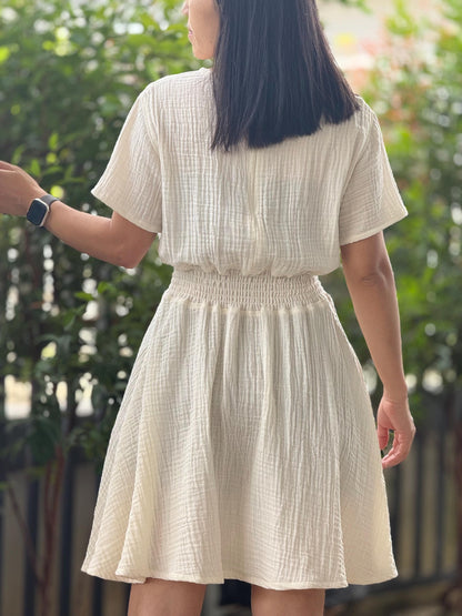 Muslin Double Gauze Dress | Smocked Waist & Back Zipper Design