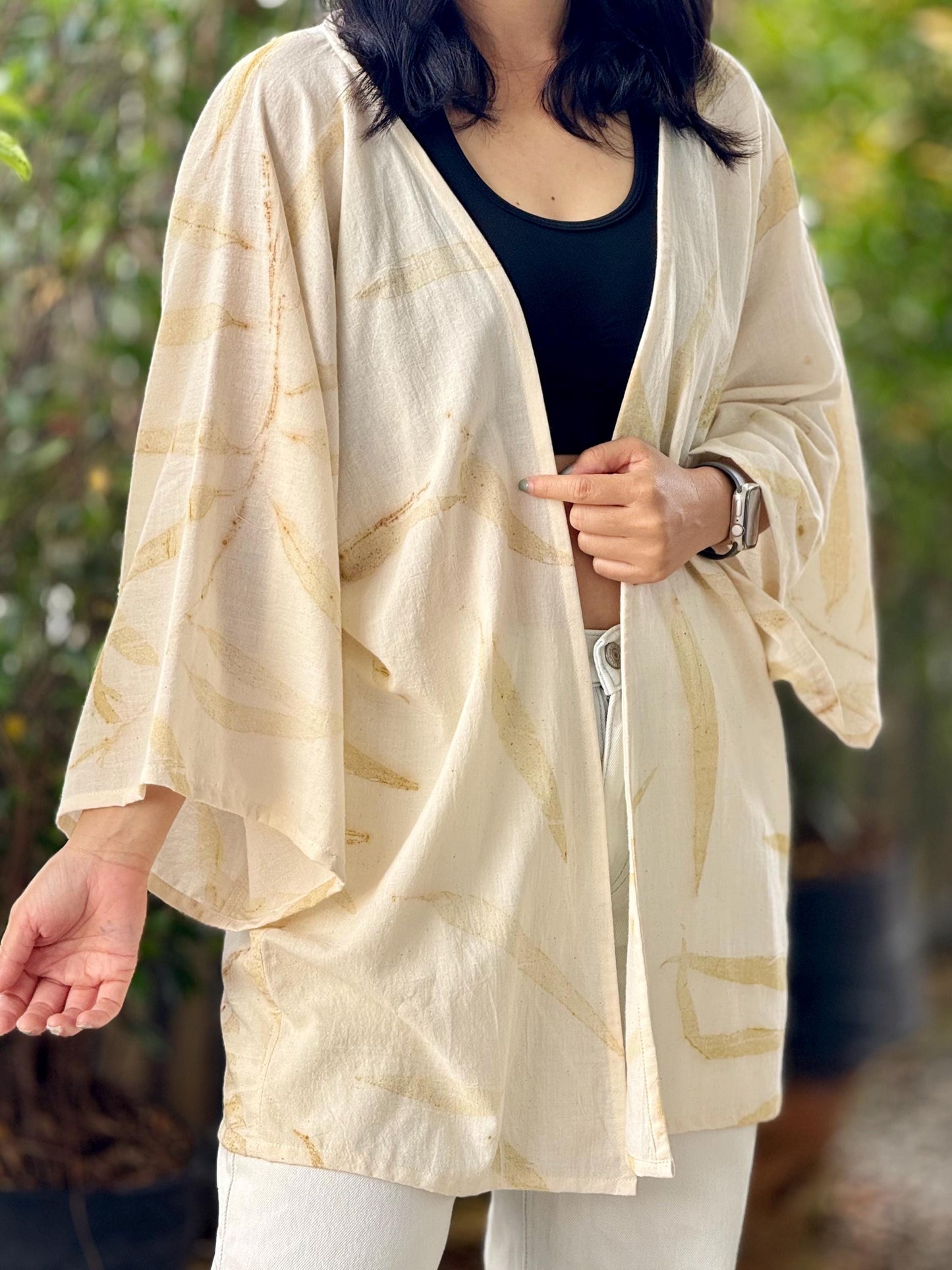 Eco-Printed Saloo Cotton Cardigan | Loose Fit, Lightweight 1-Layer Cover Up