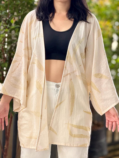 Eco-Printed Saloo Cotton Cardigan | Loose Fit, Lightweight 1-Layer Cover Up