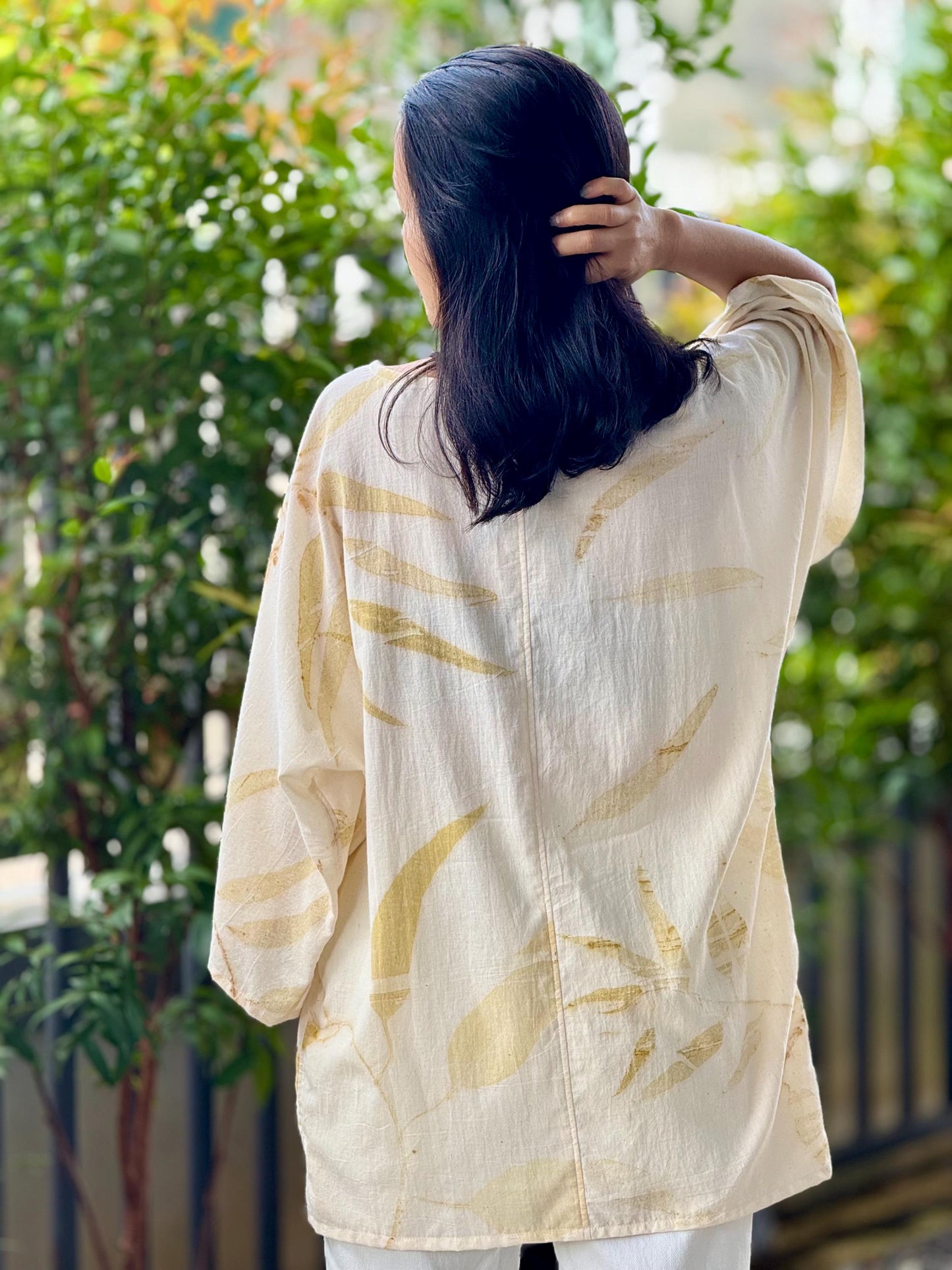 Eco-Printed Saloo Cotton Cardigan | Loose Fit, Lightweight 1-Layer Cover Up