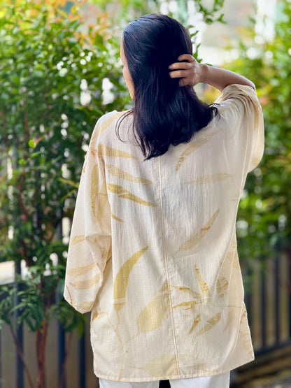 Eco-Printed Saloo Cotton Cardigan | Loose Fit, Lightweight 1-Layer Cover Up
