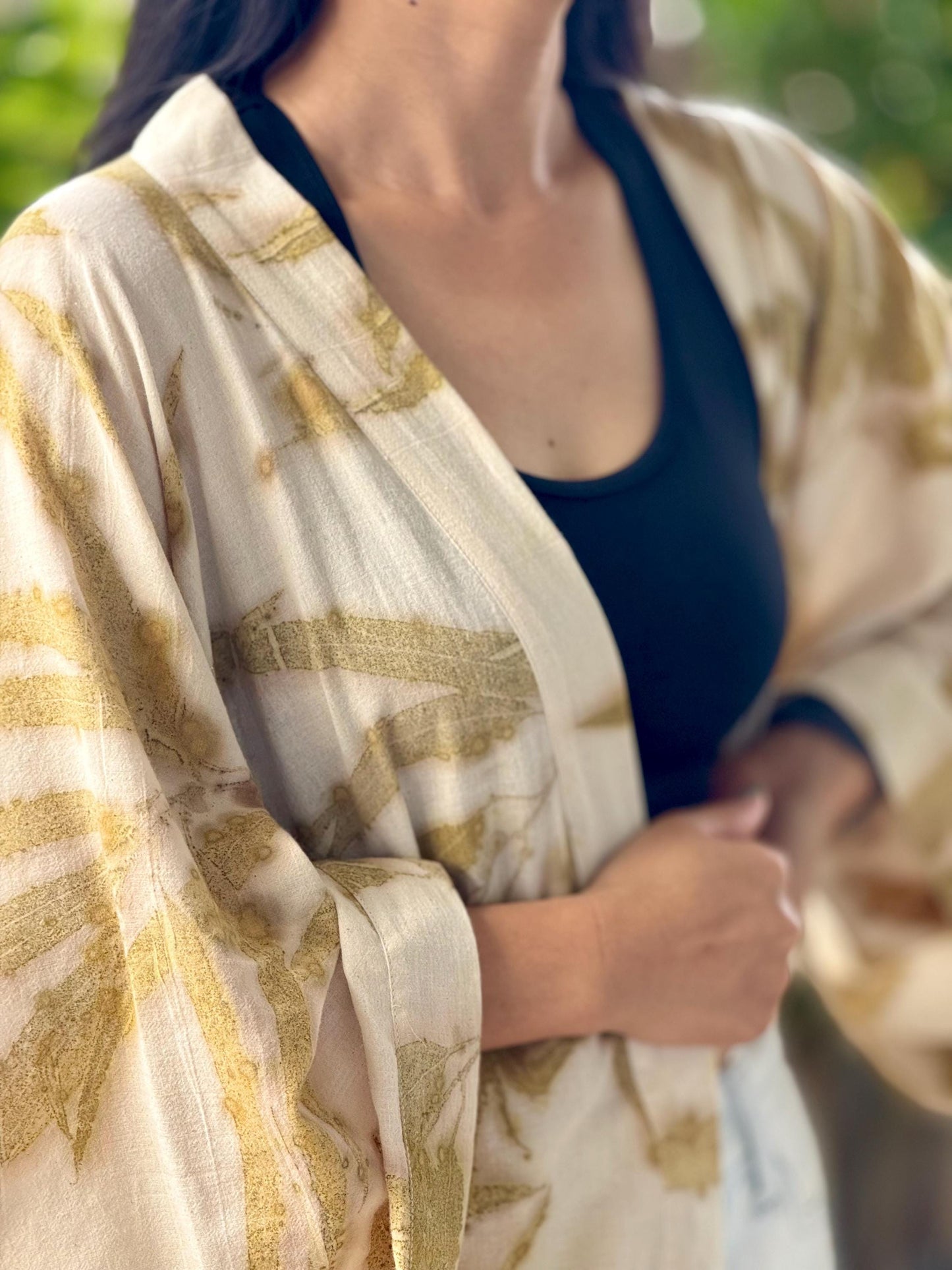 Eco-Printed Muslin Cotton Kimono Loose Cover Up – 1 Layer