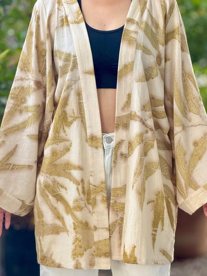 Eco-Printed Muslin Cotton Kimono Loose Cover Up – 1 Layer