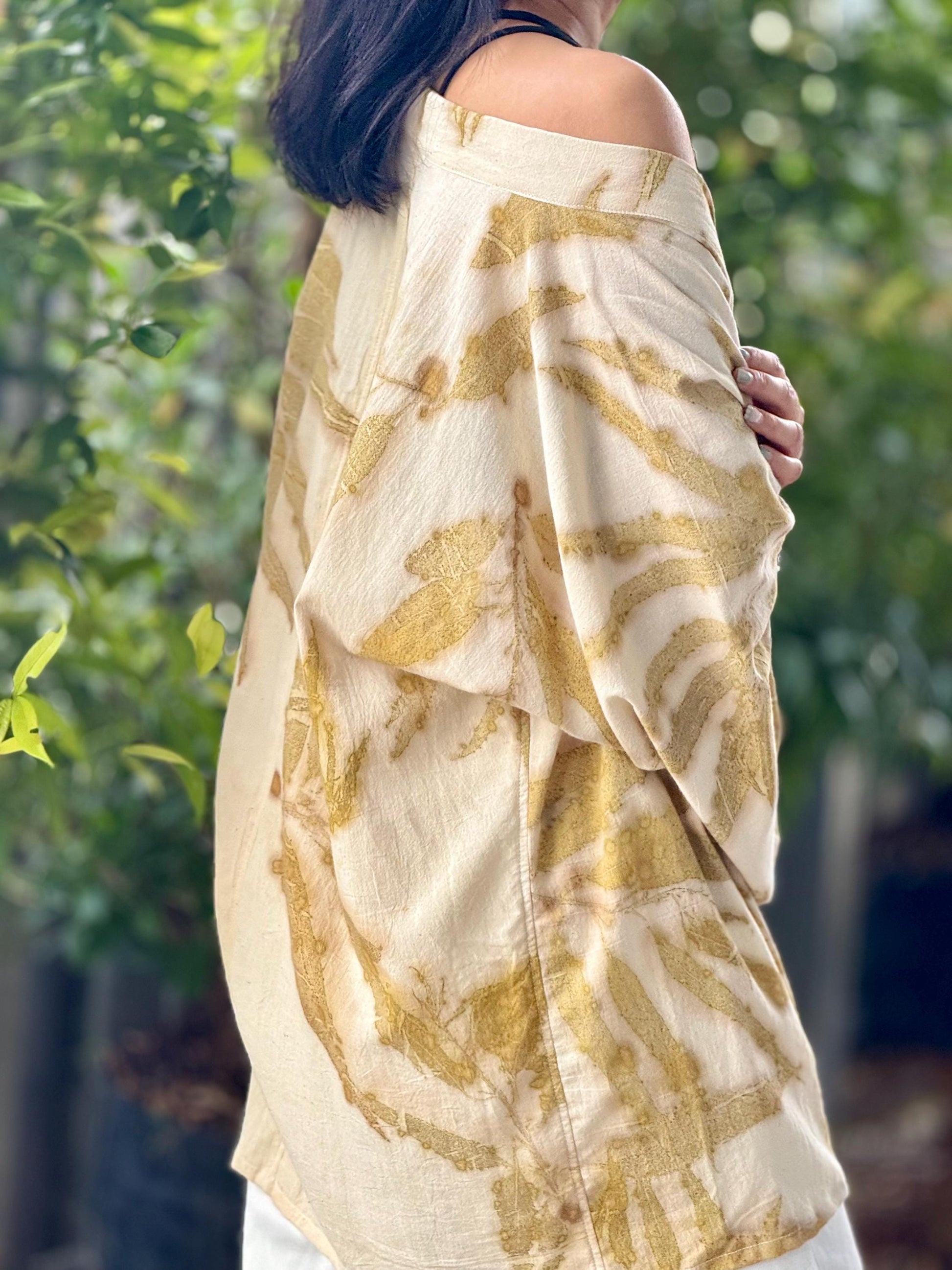 Eco-Printed Muslin Cotton Kimono Loose Cover Up – 1 Layer