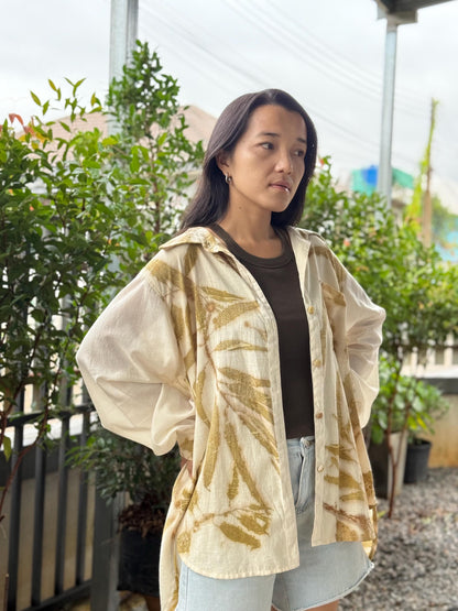 Eco-Printed Two -Tone Shirt | Loose Fit | Real Botanical Design