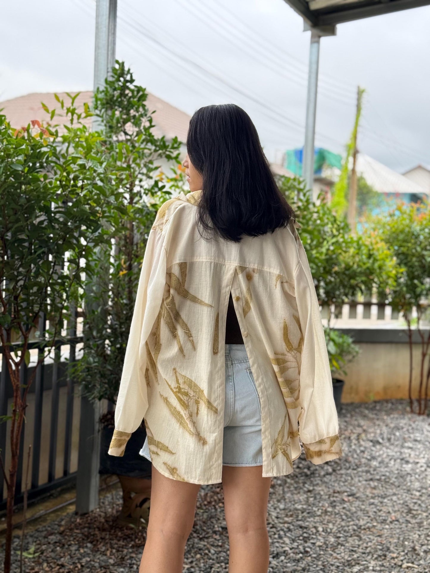 Eco-Printed Two -Tone Shirt | Loose Fit | Real Botanical Design