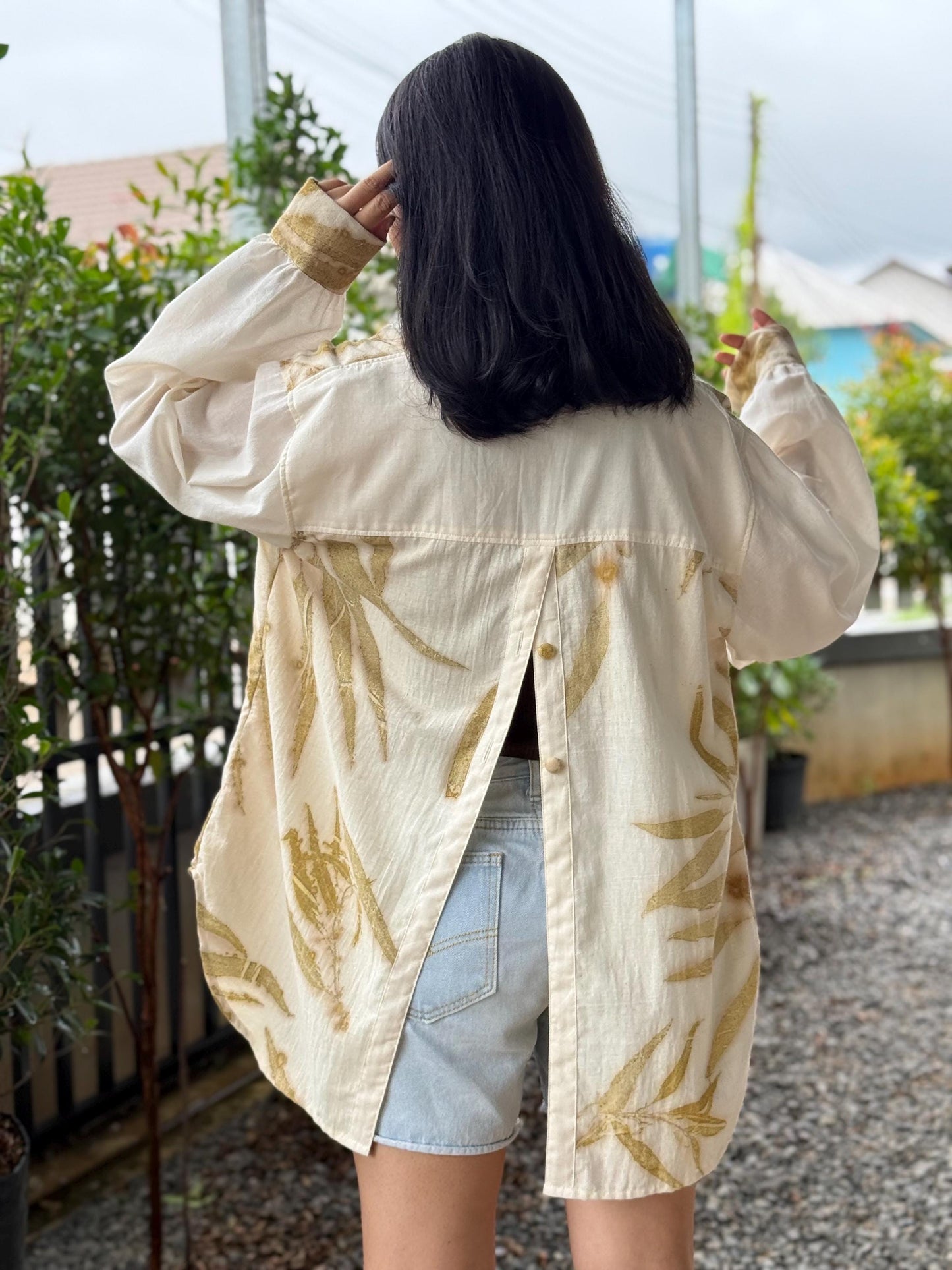 Eco-Printed Two -Tone Shirt | Loose Fit | Real Botanical Design