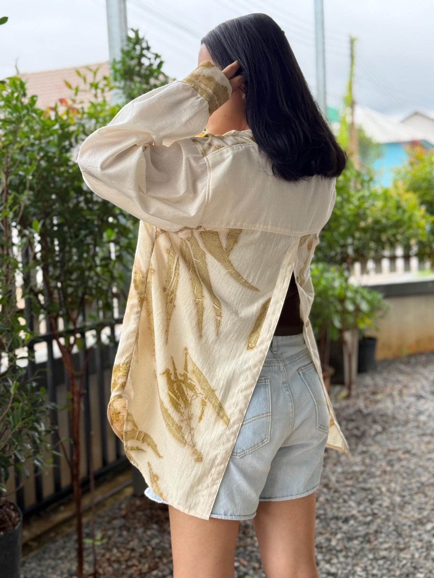 Eco-Printed Two -Tone Shirt | Loose Fit | Real Botanical Design