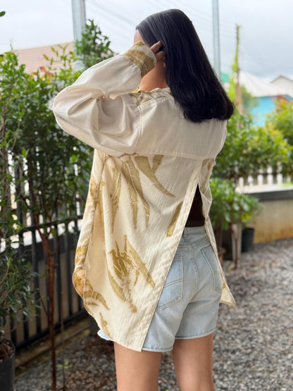 Eco-Printed Two -Tone Shirt | Loose Fit | Real Botanical Design