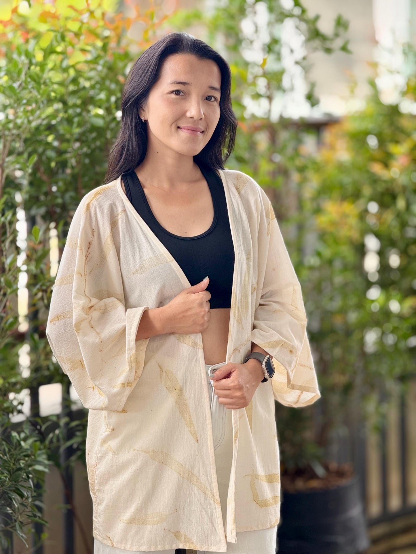 Eco-Printed Saloo Cotton Cardigan | Loose Fit, Lightweight 1-Layer Cover Up