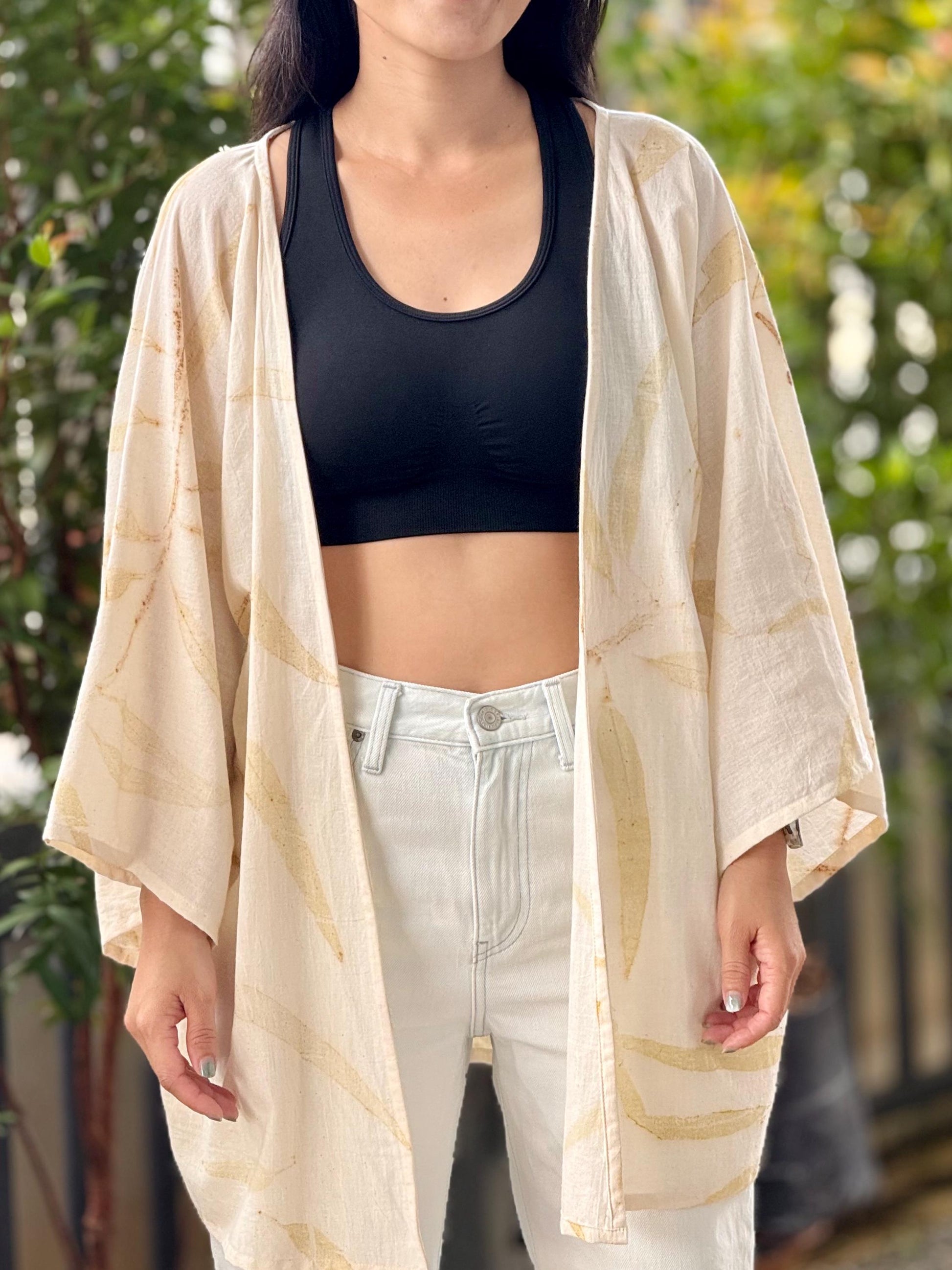 Eco-Printed Saloo Cotton Cardigan | Loose Fit, Lightweight 1-Layer Cover Up