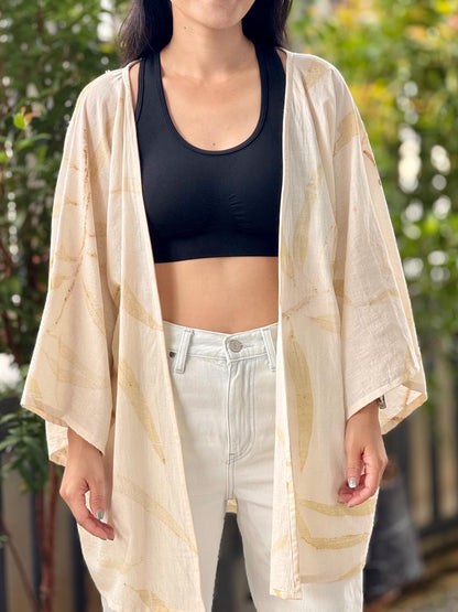 Eco-Printed Saloo Cotton Cardigan | Loose Fit, Lightweight 1-Layer Cover Up
