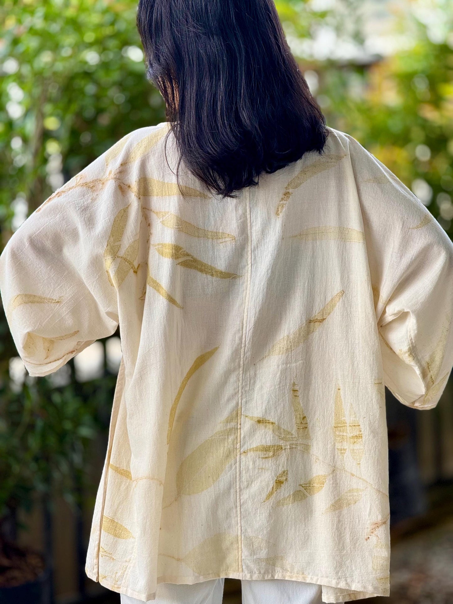 Eco-Printed Saloo Cotton Cardigan | Loose Fit, Lightweight 1-Layer Cover Up